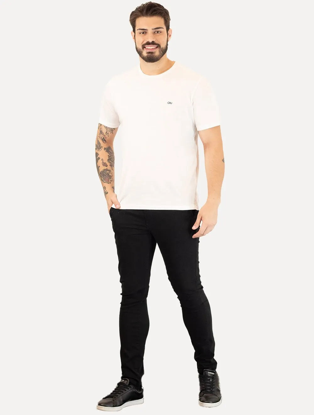 Camiseta Calvin Klein Jeans Masculina CKJ Bordado Peito Branca