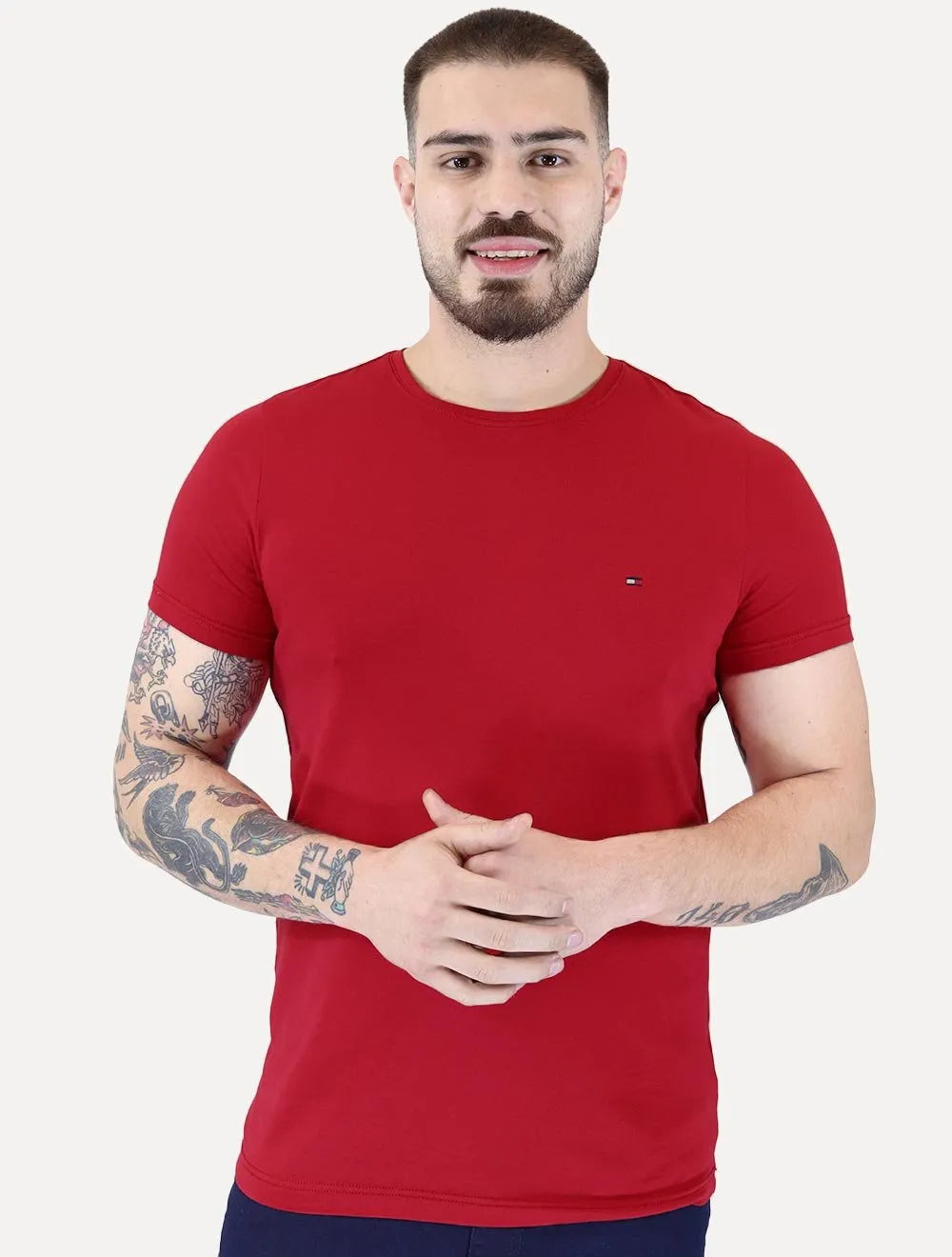 Camiseta Tommy Hilfiger Masculina Slim Fit Essential Stretch Vermelha