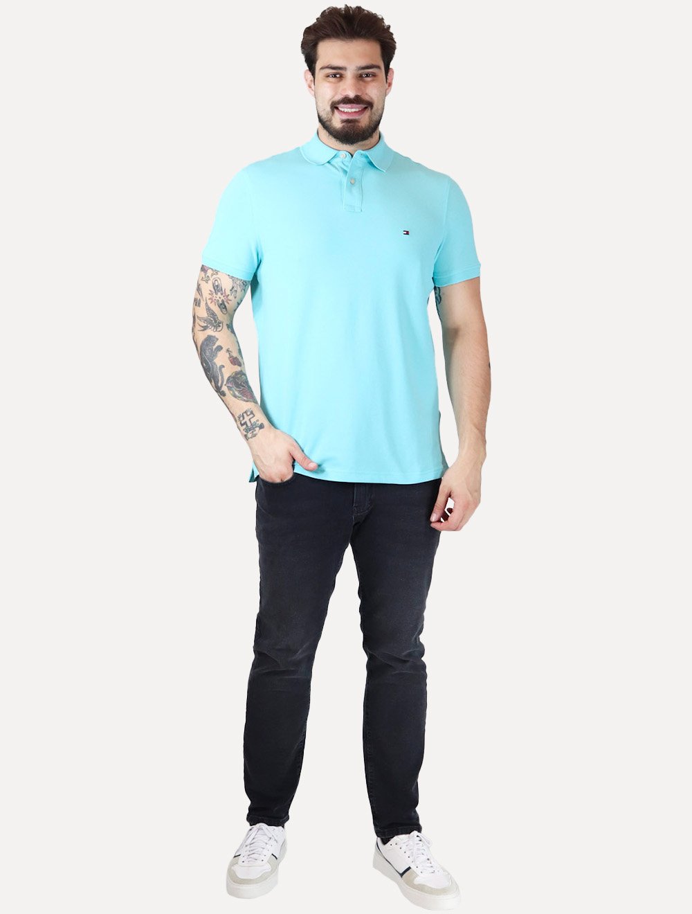 Polo Tommy Hilfiger Masculina Regular Piquet 1985 Dewy Azul Claro