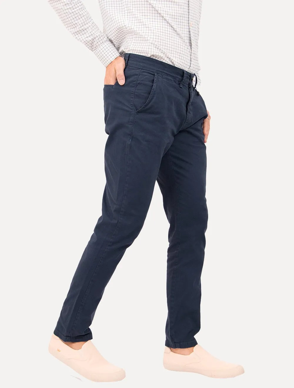 Calça Dudalina Masculina Sarja Slim Faca Color Azul Marinho