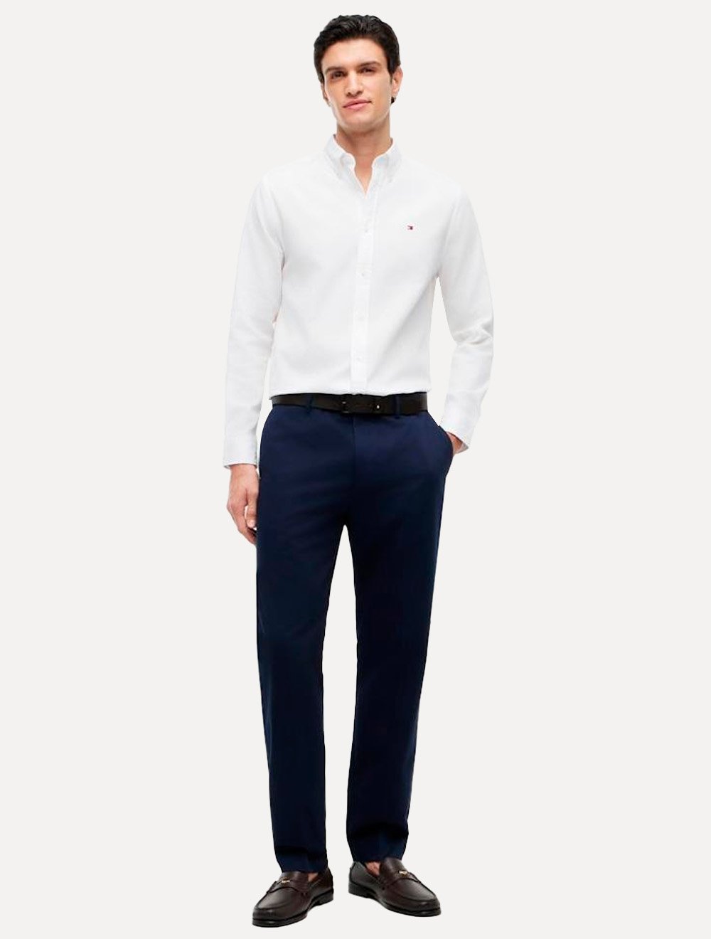 Camisa Tommy Hilfiger Masculina Slim Flex Pop Small Dobby Branca