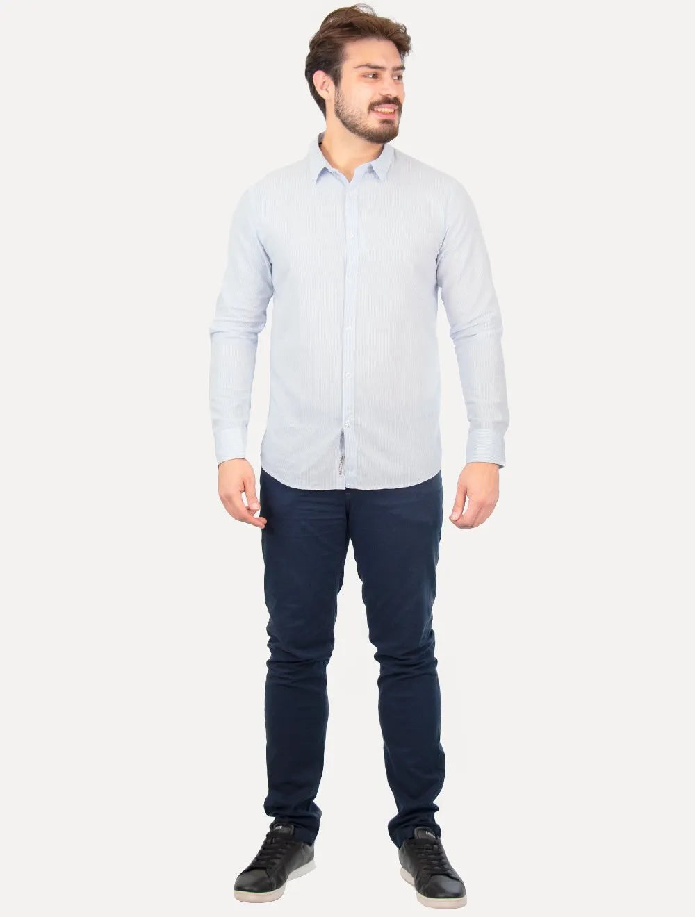 Camisa Original Penguin Masculina Tricoline Fine Stripes Amparo Azul Claro