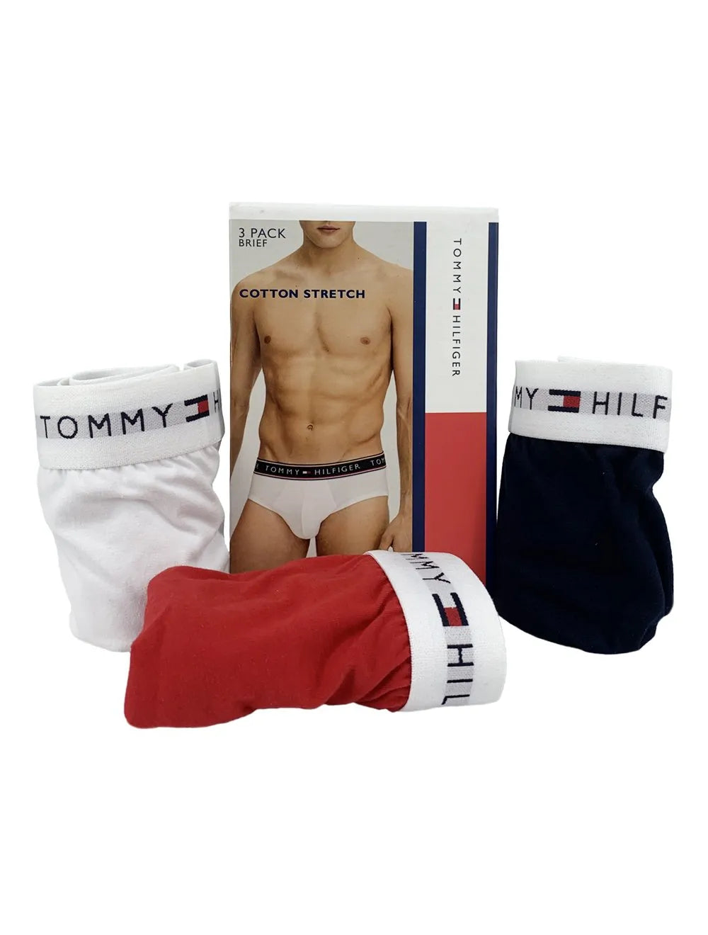 Cueca Tommy Hilfiger Cotton Stretch Brief Vermelha/ Marinho/ Branca Pack 3UN