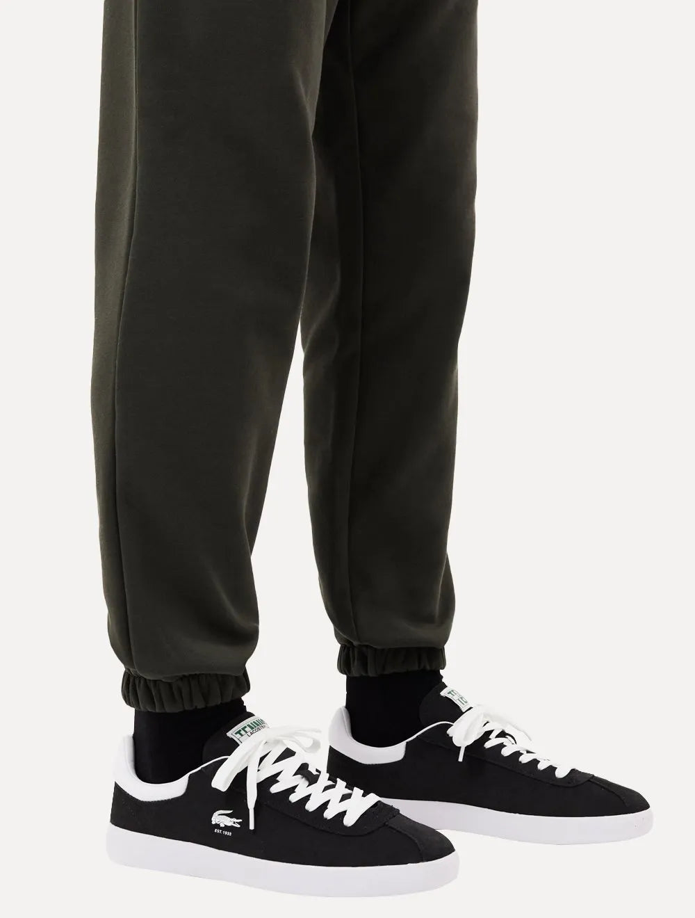Tênis Lacoste Masculino Couro Suede Baseshot Blk/Wht Preto