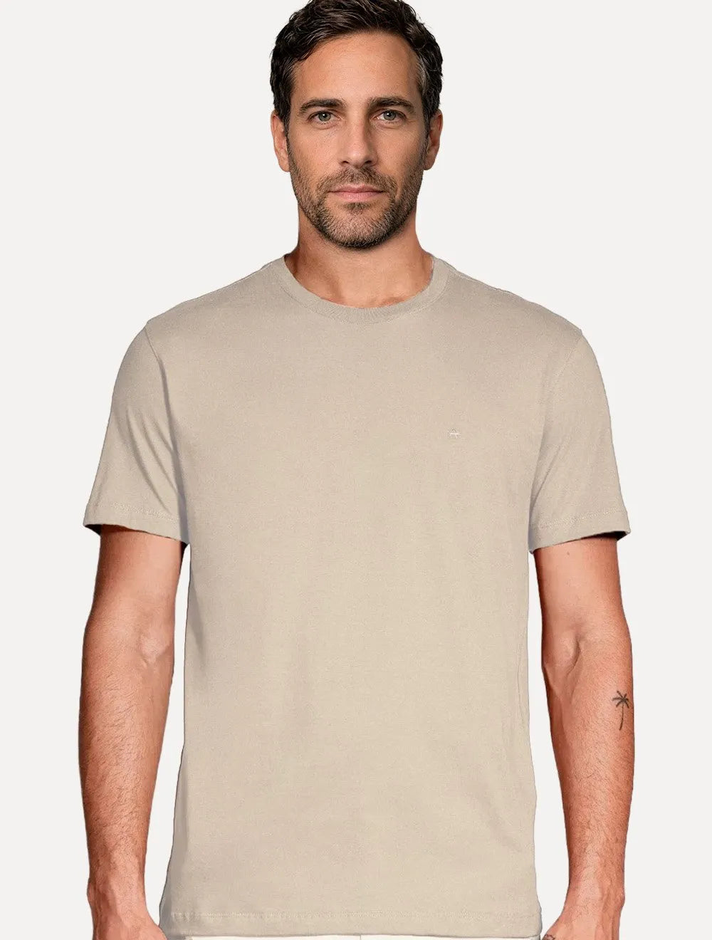 Camiseta Aramis Masculina Basic Lisa Mono Logo Amêndoa