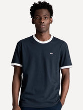 Camiseta Tommy Jeans Masculina Regular Flag Ringer Azul Marinho