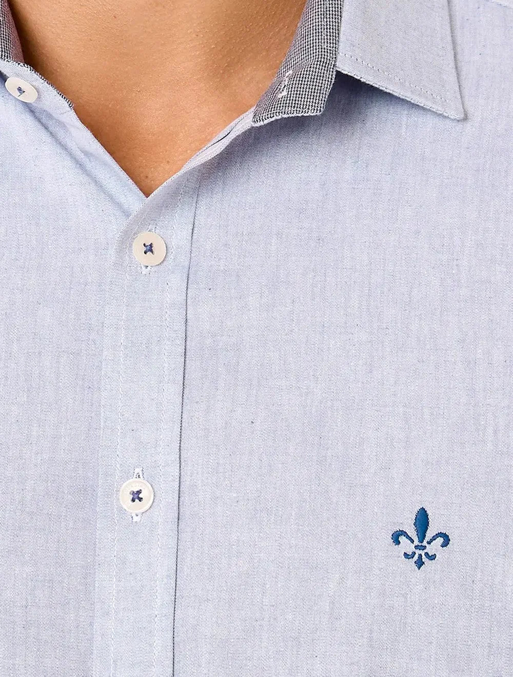 Camisa Dudalina Masculina Comfort Superfine Cotton Melange Azul Médio