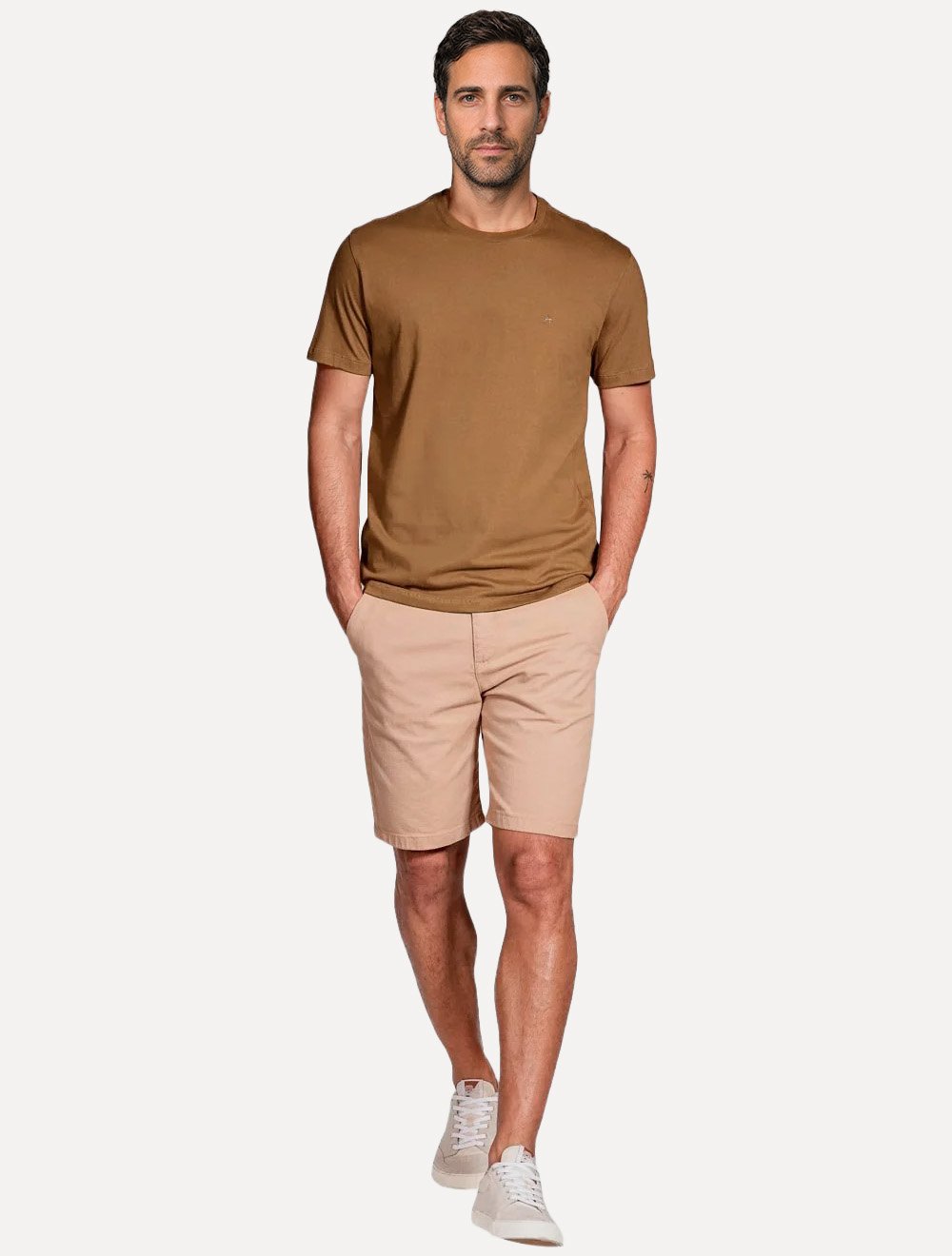 Camiseta Aramis Masculina Basic Lisa Mono Logo Marrom Médio