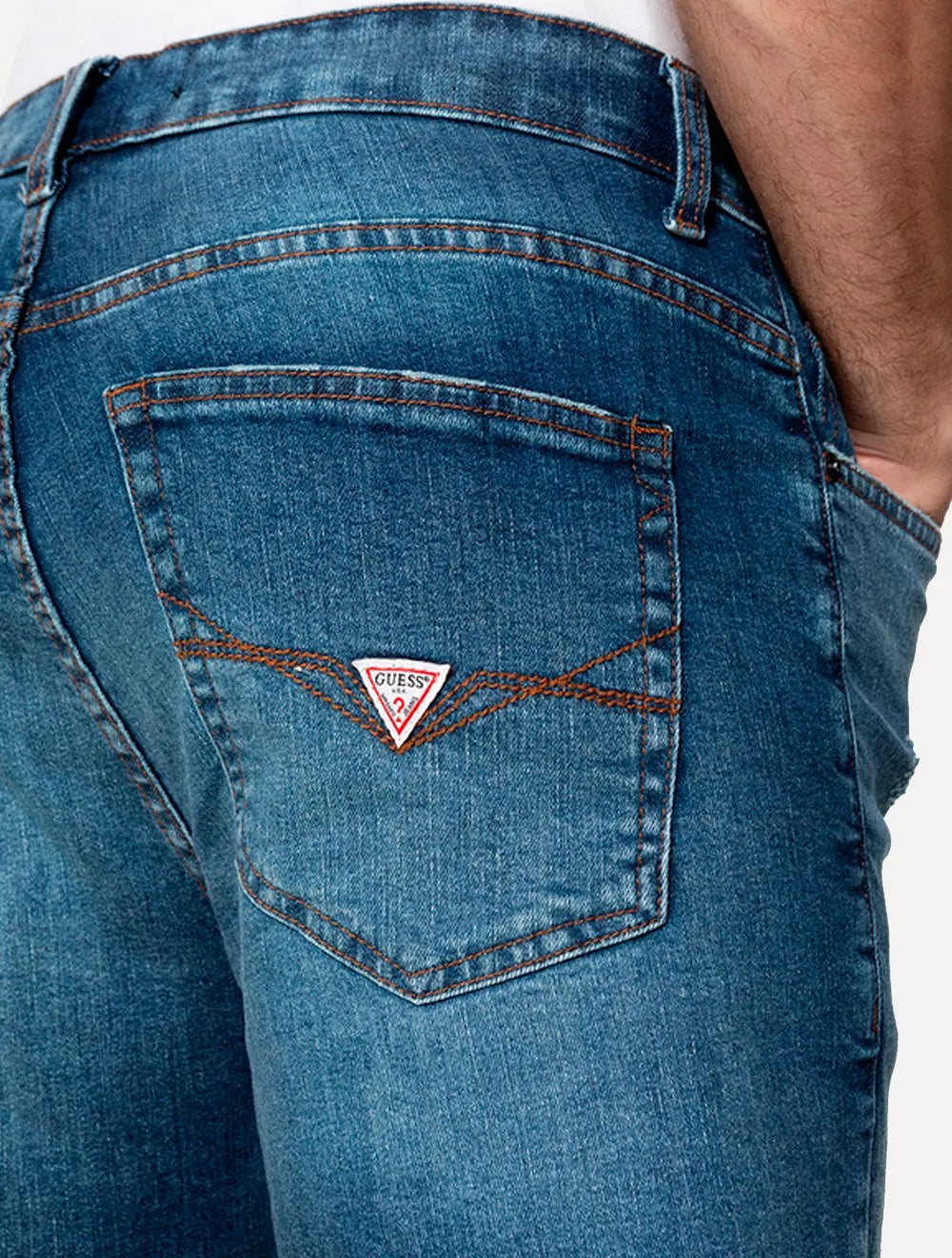Bermuda Guess Jeans Masculina Inter Refile Tag Azul Médio