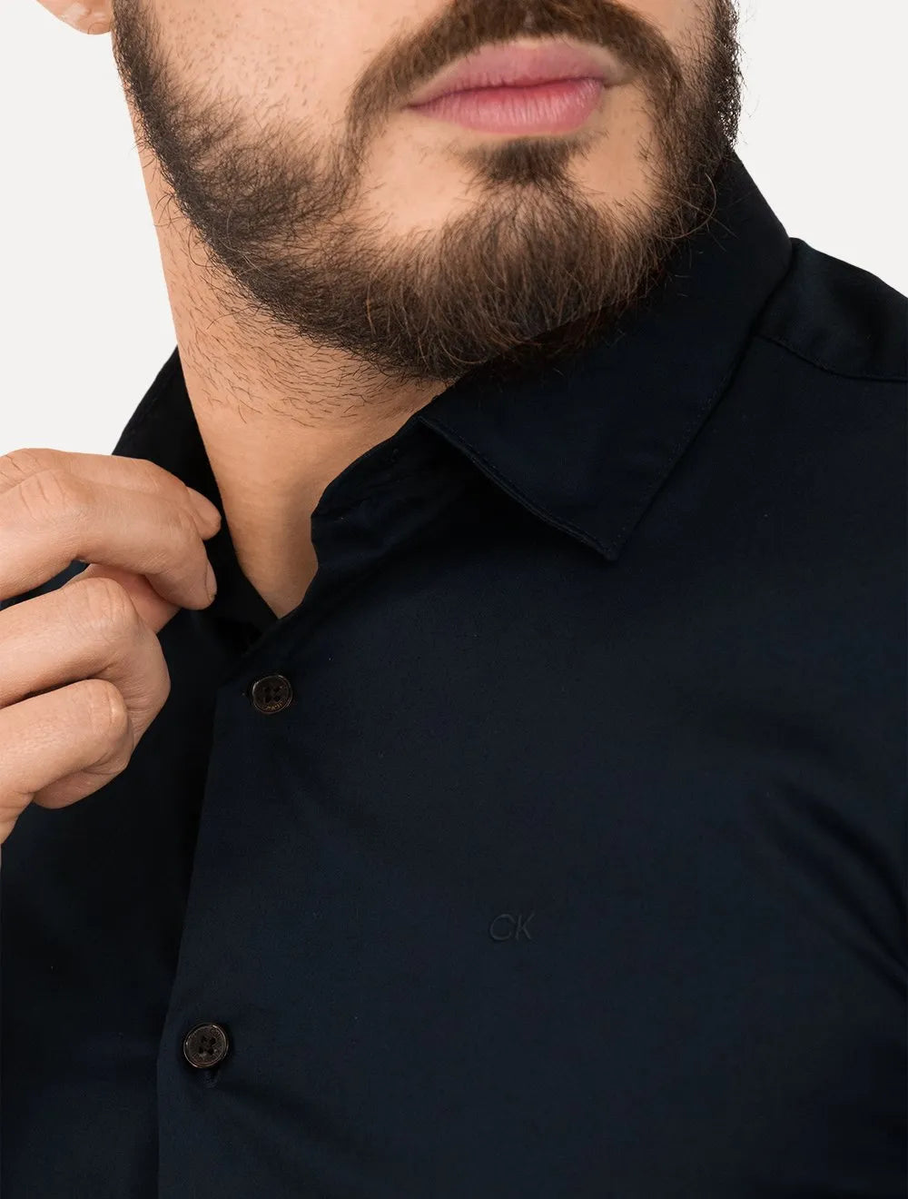 Camisa Calvin Klein Masculina Slim Essential Basic Logo Azul Marinho