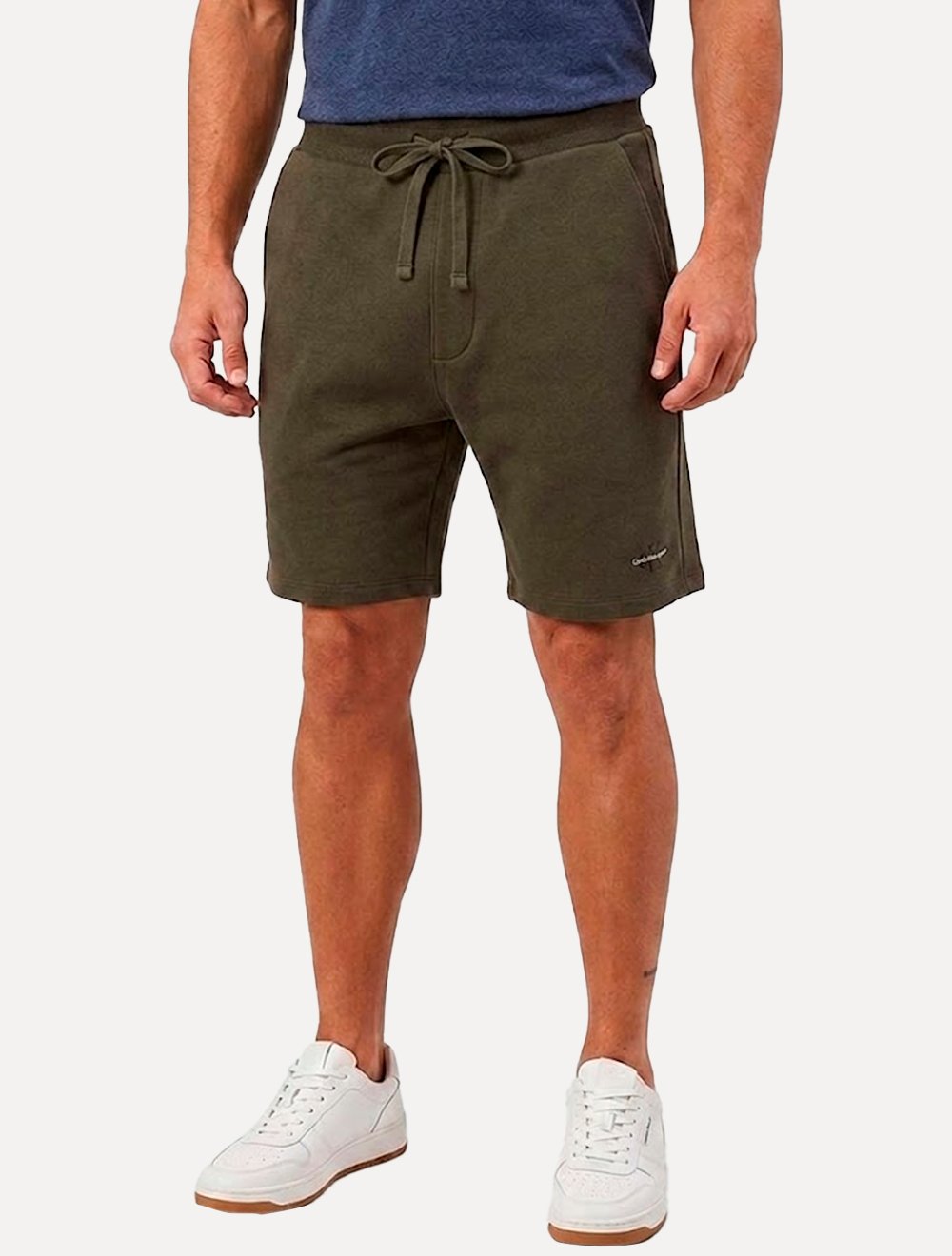 Bermuda Calvin Klein Jeans Moletom Cadarço RE Issue Verde Militar