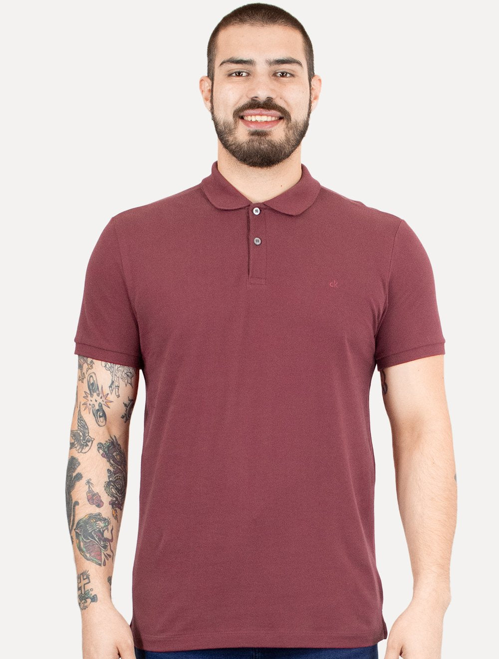 Polo Calvin Klein Masculina Piquet Slim Básica Sem Friso Vermelho Escuro
