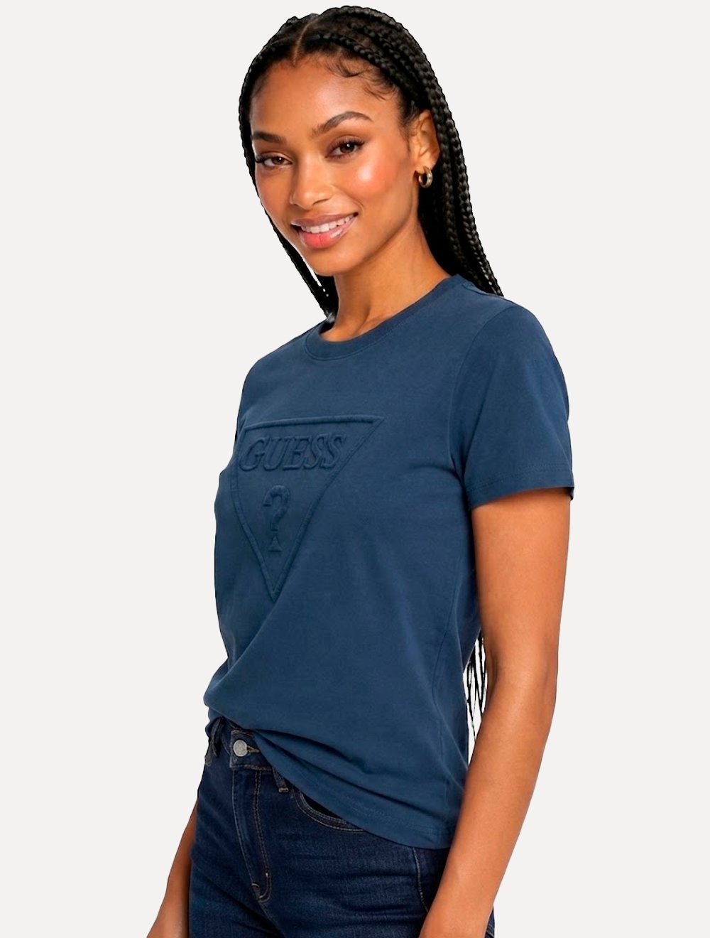 Camiseta Guess Feminina Bust Embroidery Logo Azul Escuro
