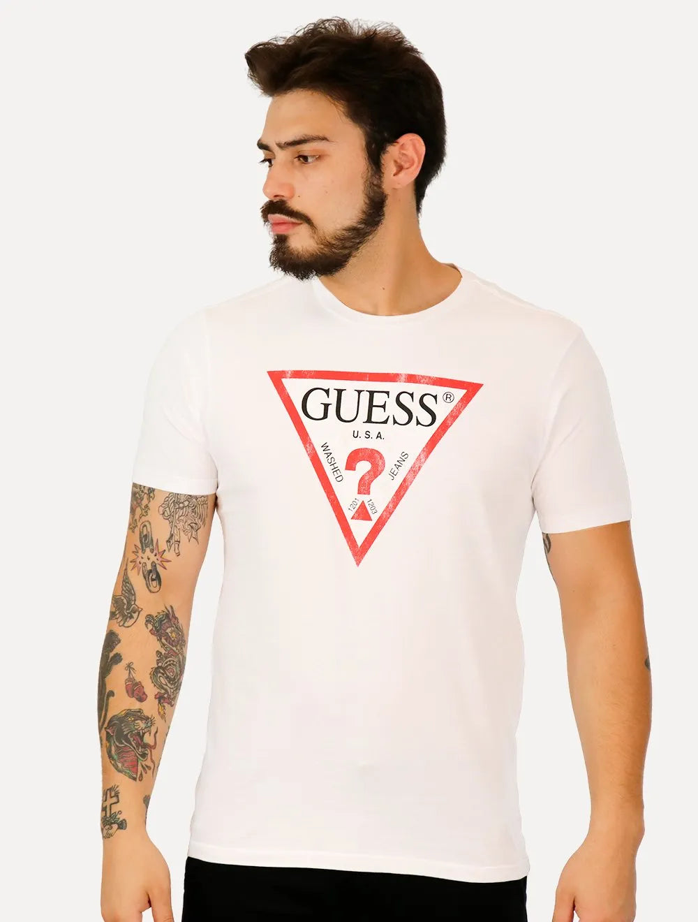 Camiseta Guess Masculina Grunge Logo Print Branca