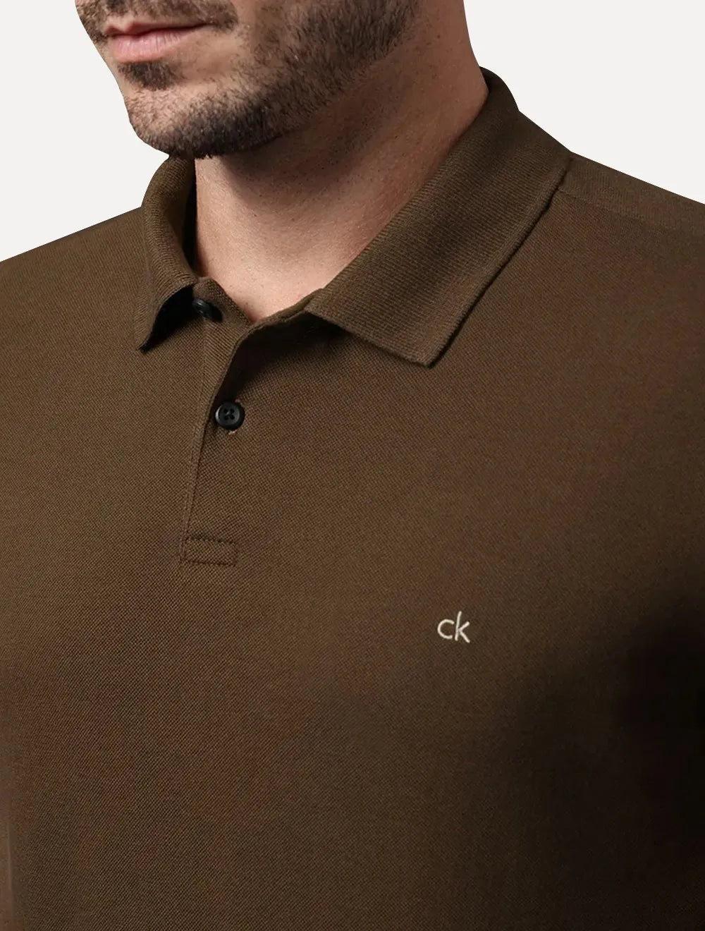 Polo Calvin Klein Masculina Piquet Slim Fit Sem Friso Marrom
