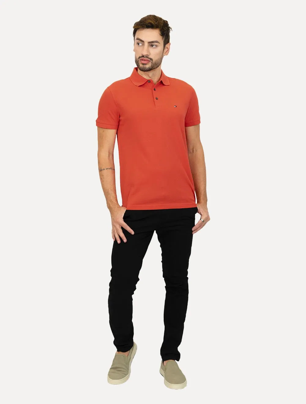 Polo Tommy Hilfiger Masculina Slim Piquet 1985 Laranja