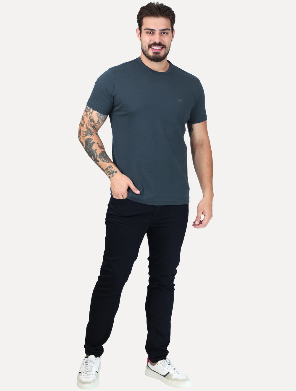 Camiseta King & Joe Premium Suedine Egípcio Logo Azul Marinho