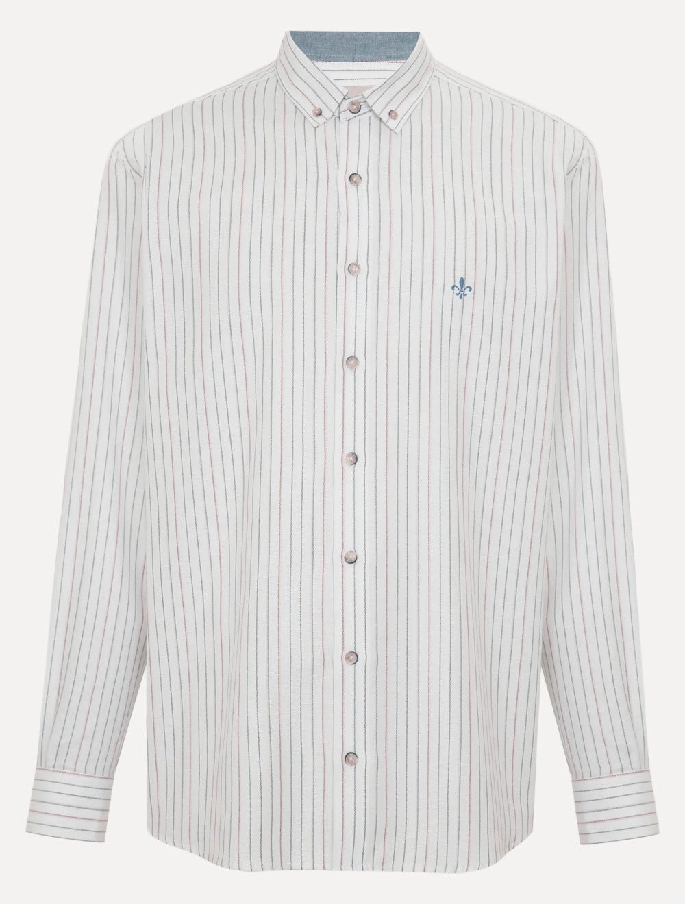 Camisa Dudalina Masculina Slim Slub Cotton Flame Listras Branca