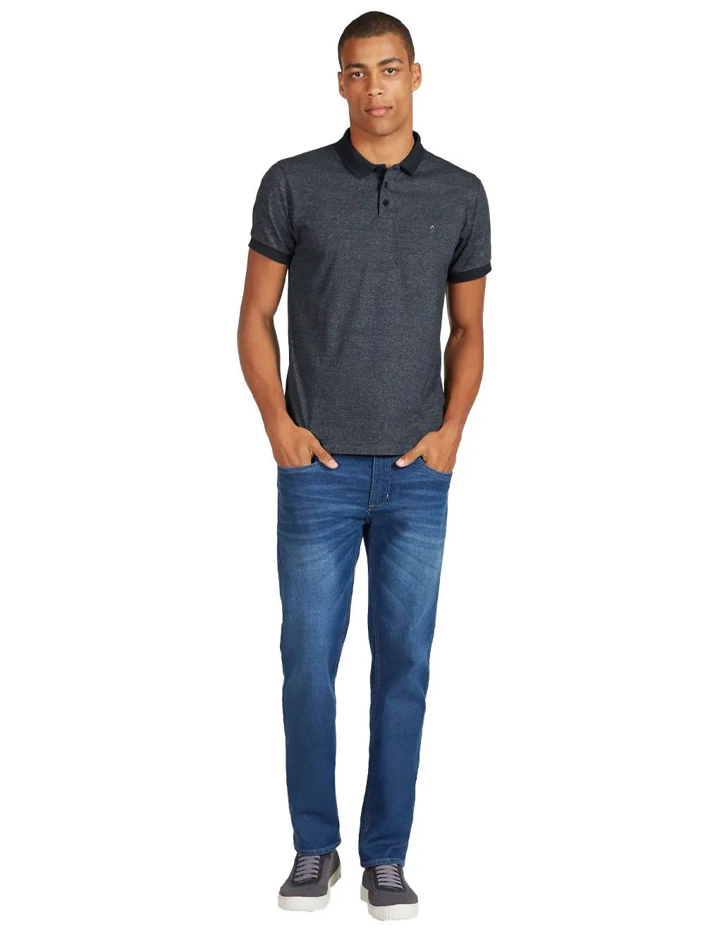 Polo Aramis Masculina Malha Listra Mesclada Azul Marinho
