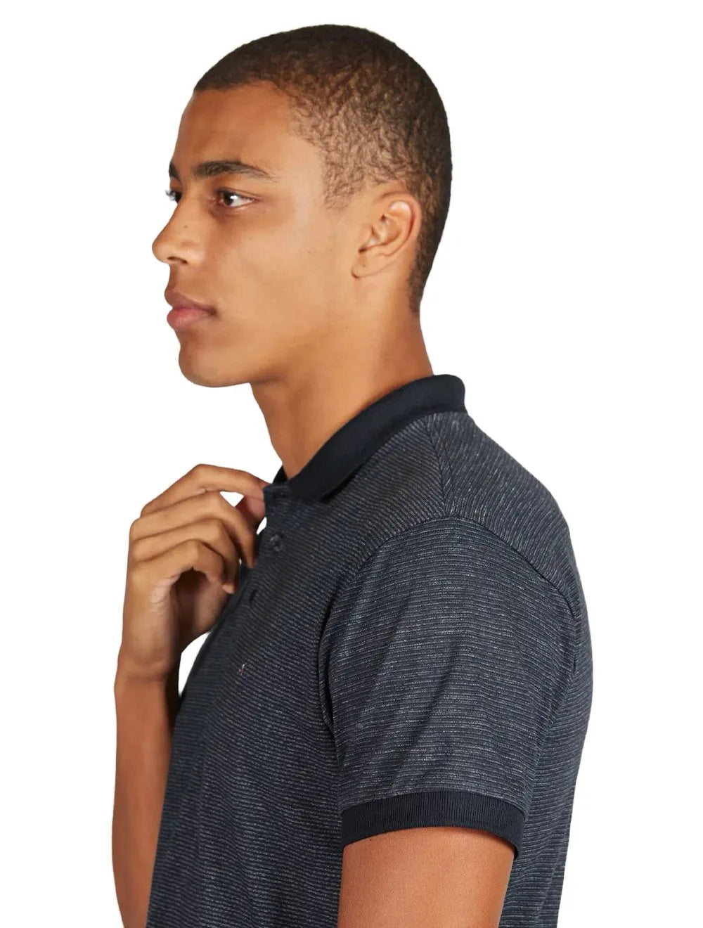 Polo Aramis Masculina Malha Listra Mesclada Azul Marinho