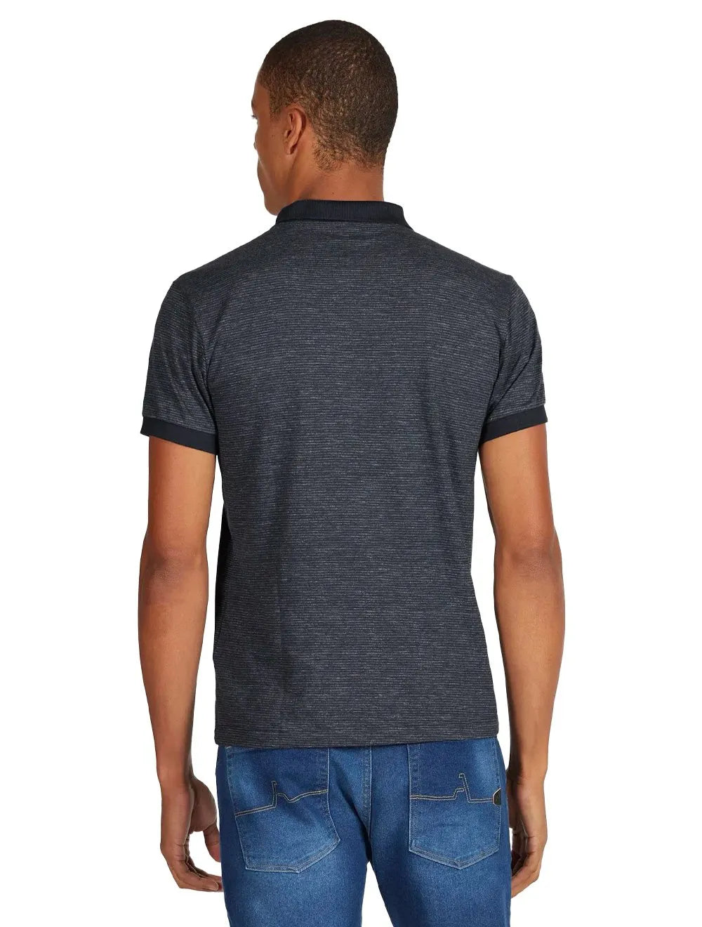 Polo Aramis Masculina Malha Listra Mesclada Azul Marinho