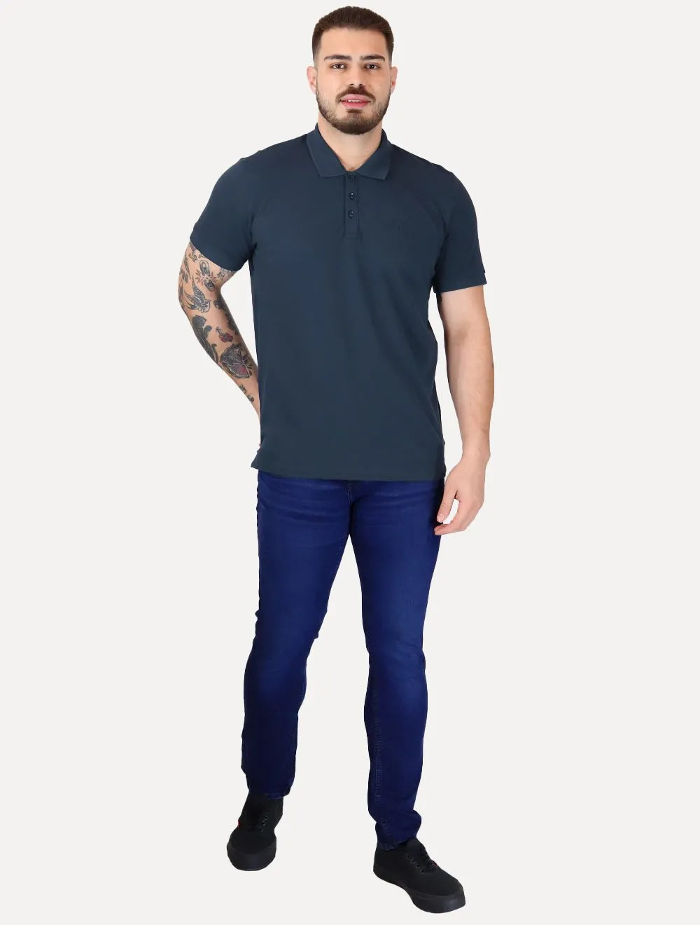 Polo Guess Masculina Piquet 1981 Bordado Azul Escuro