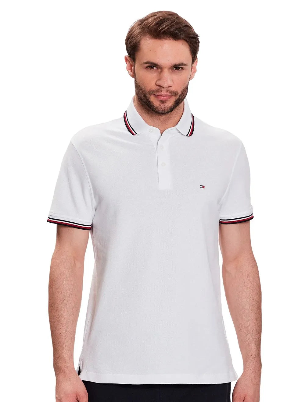 Polo Tommy Hilfiger Masculina Slim Piquet 1985 Tipped Slim Branca