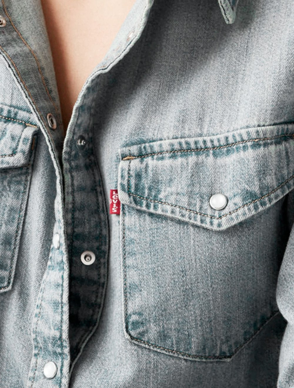 Camisa Levis Masculina Jeans Manga Curta Relaxed Fit Western Stoned Cinza