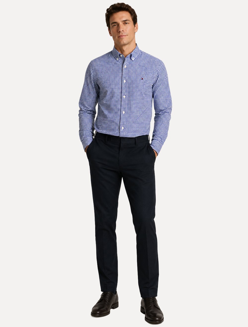 Camisa Tommy Hilfiger Masculina Oxford Regular Gingham Branca/Azul Marinho