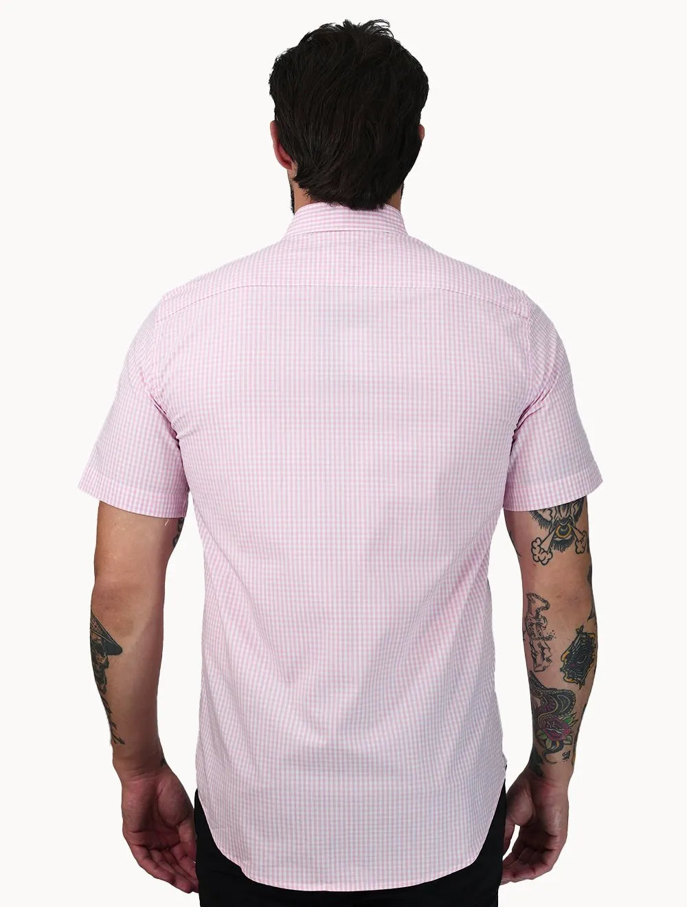 Camisa Tommy Hilfiger Masculina Manga Curta Pocket Gingham Rosa Médio