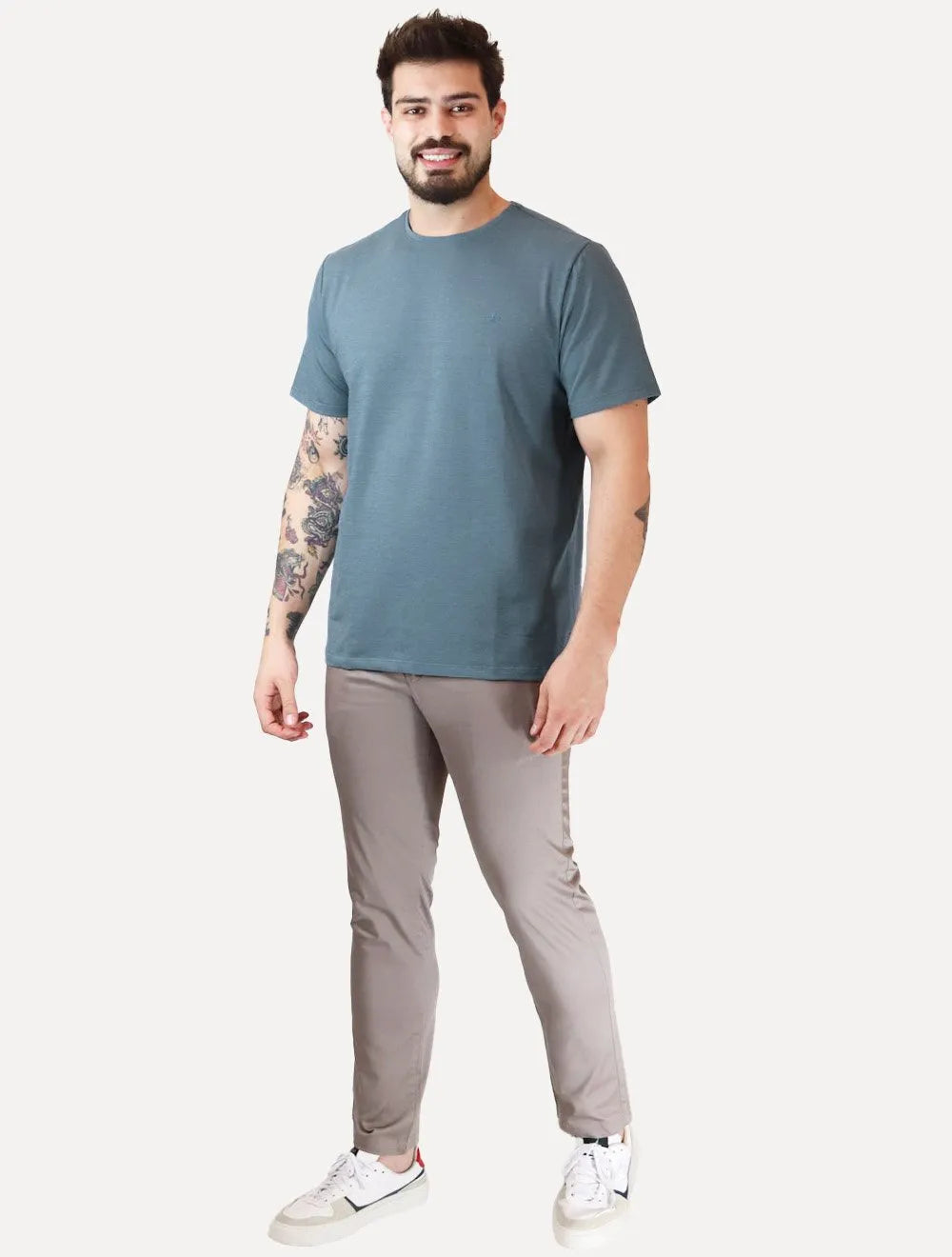 Camiseta Dudalina Masculina Regular Malha Listrada Black Azul Escuro