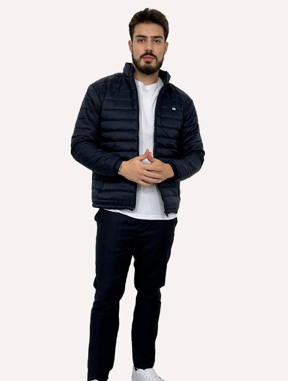 Jaqueta King & Joe Masculina Nylon Puffer Gola Azul Marinho
