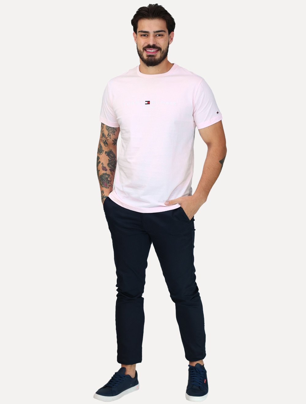 Camiseta Tommy Hilfiger Masculina Core Logo Tee Rosa Claro