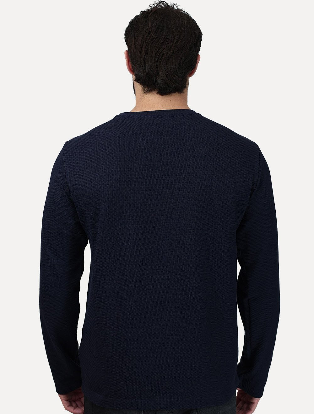 Camiseta Dudalina Masculino Manga Longa Malha Tricot Azul Marinho