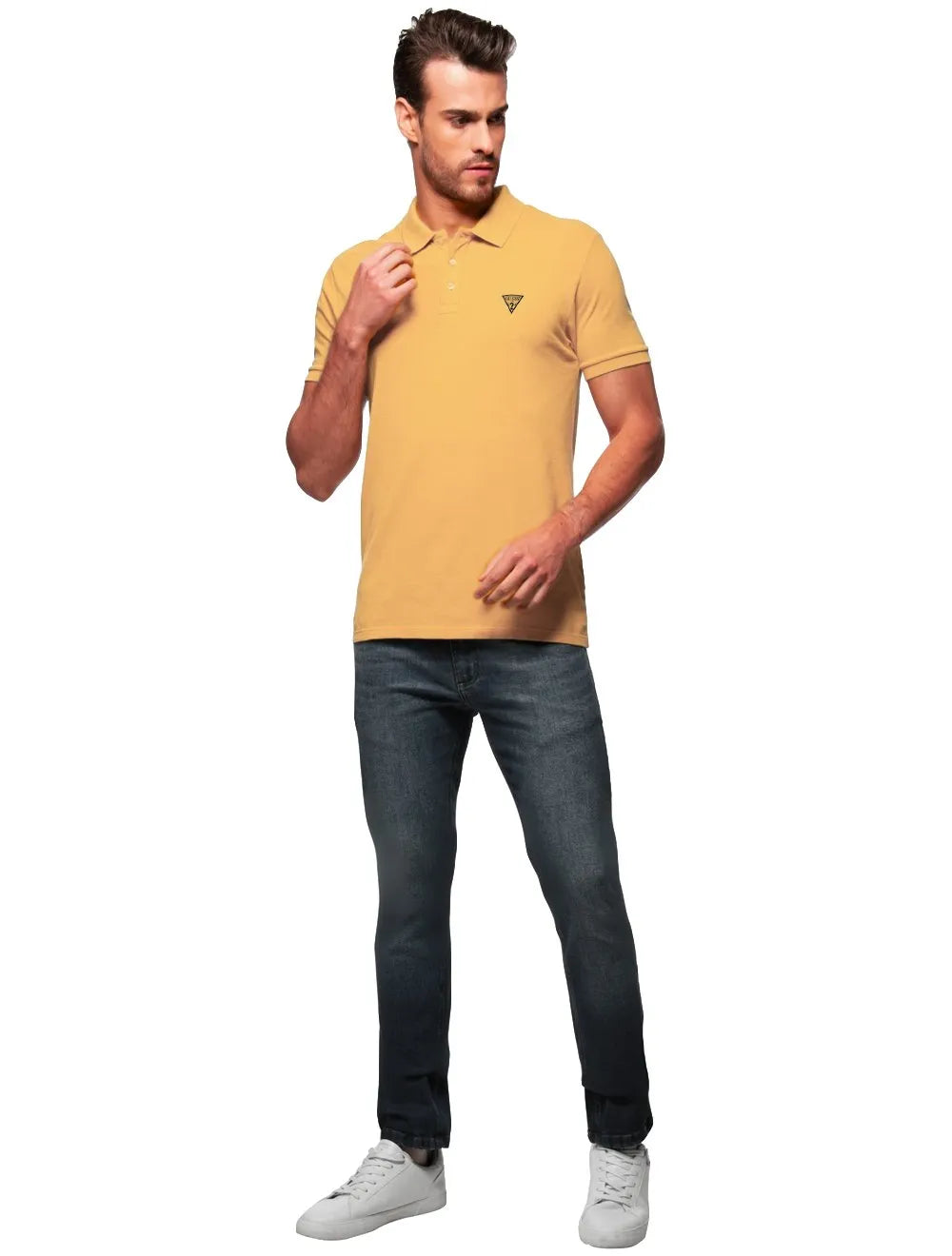 Polo Guess Masculina Piquet Slick Gold Amarela