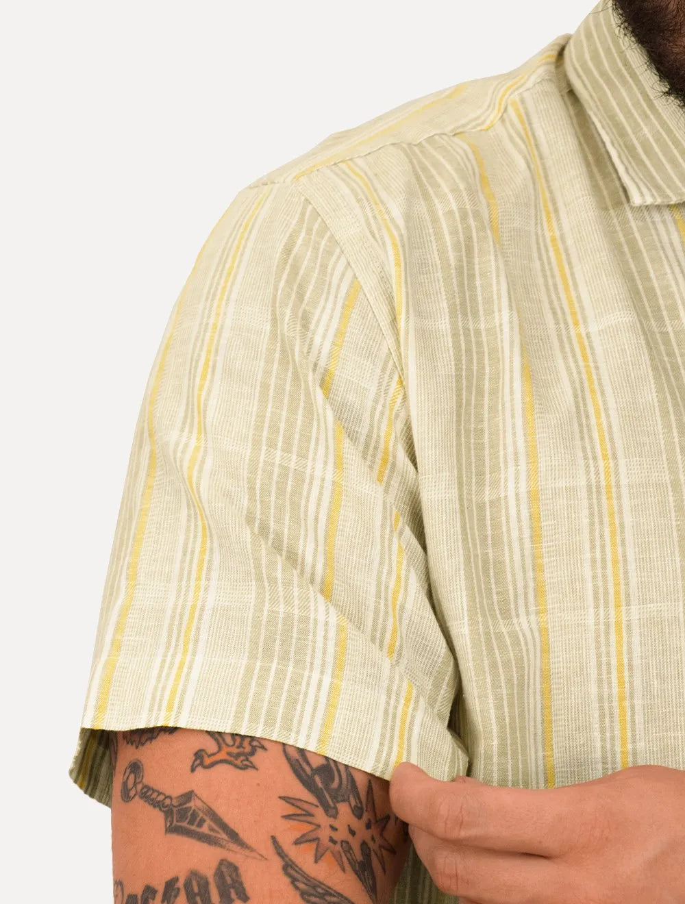 Camisa Dudalina Masculina Manga Curta Comfort Superfine Cotton Listrada Cáqui