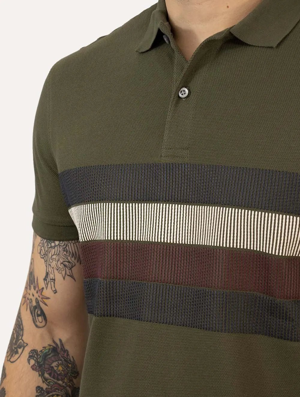 Polo Tommy Hilfiger Masculina Regular Shadow Global Stripe Verde Militar