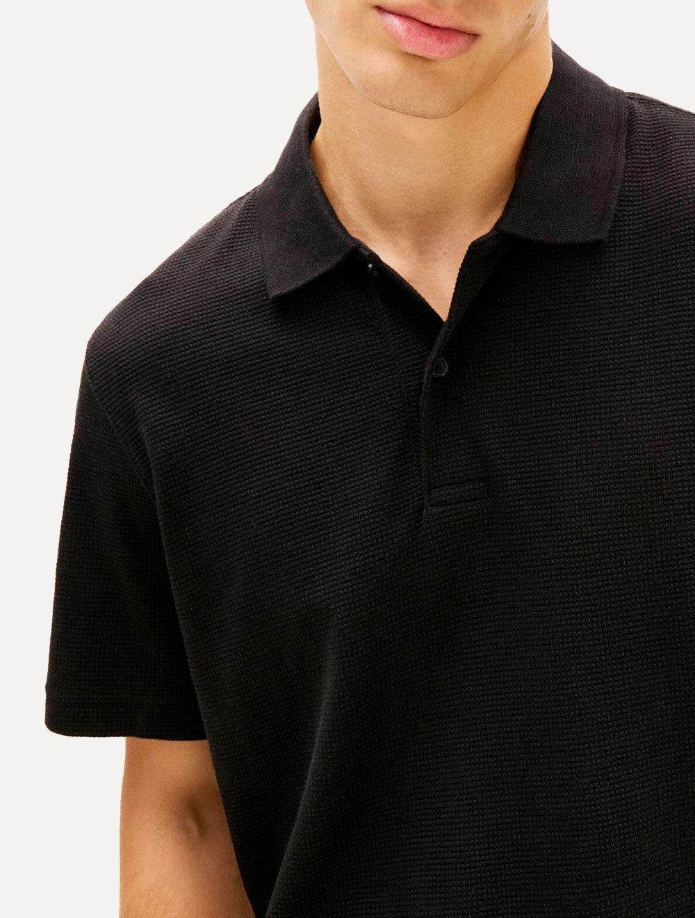 Camisa Polo Tommy Jeans Masculina Regular Waffle Texture Preta