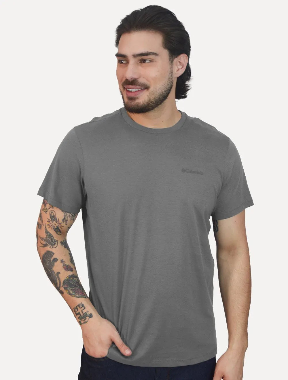 Camiseta Columbia Masculina Dark Logo Cinza Escuro