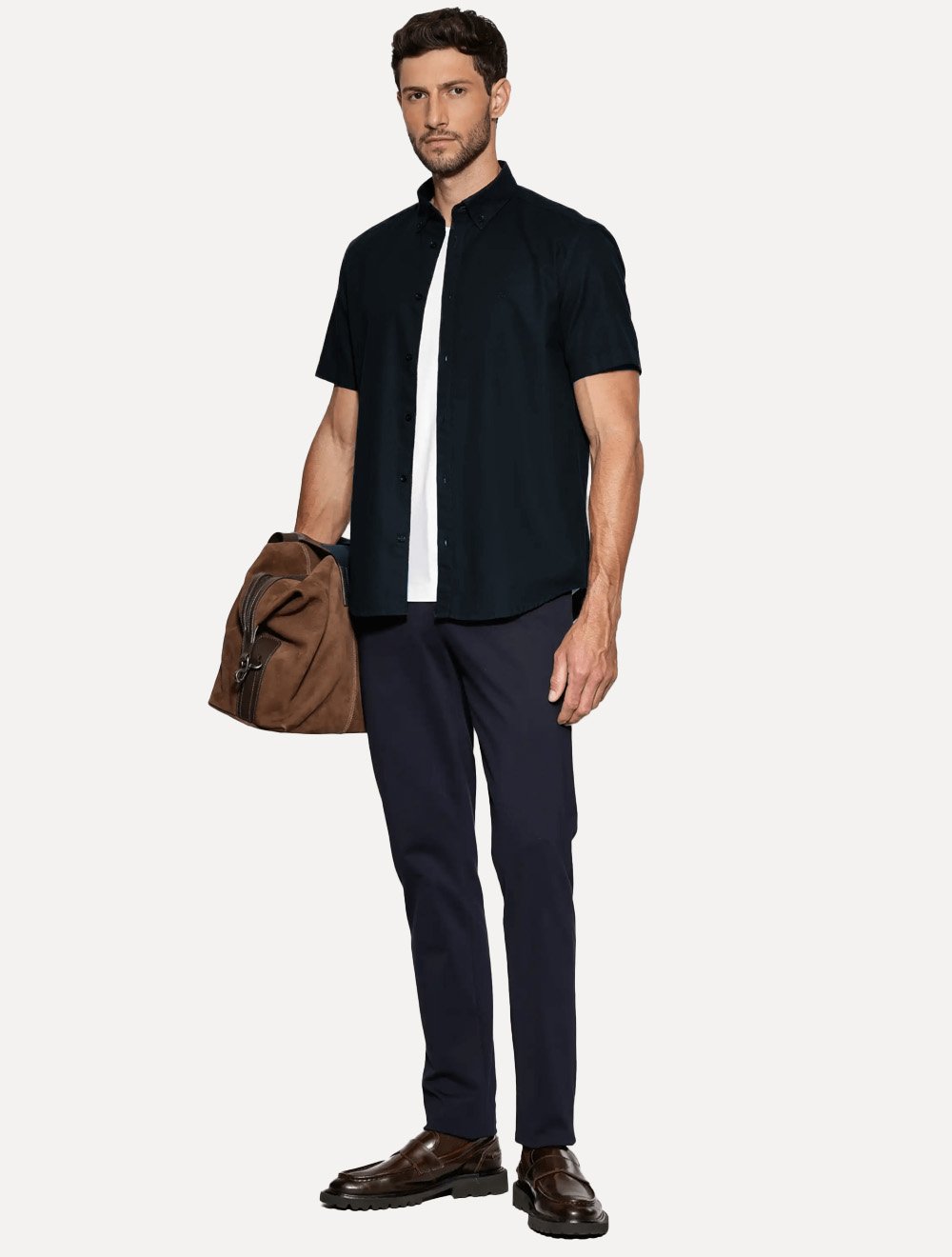 Camisa Aramis Masculina Manga Curta Slim Oxford Planalto Azul Escuro
