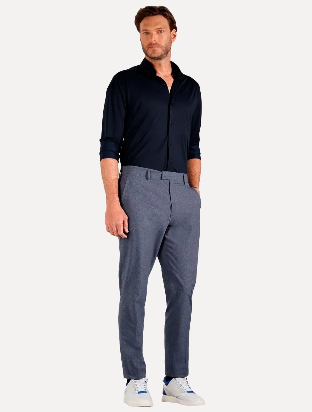 Camisa Aramis Masculina Slim Tricoline Liso Stretch Azul Marinho