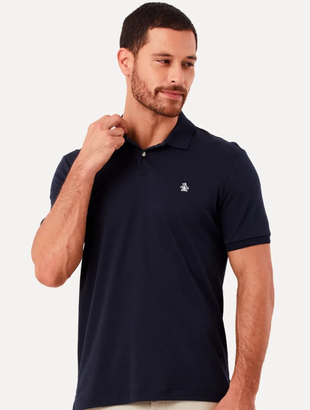 Polo Original Penguin Masculina Piquet Lisa Patch Azul Marinho