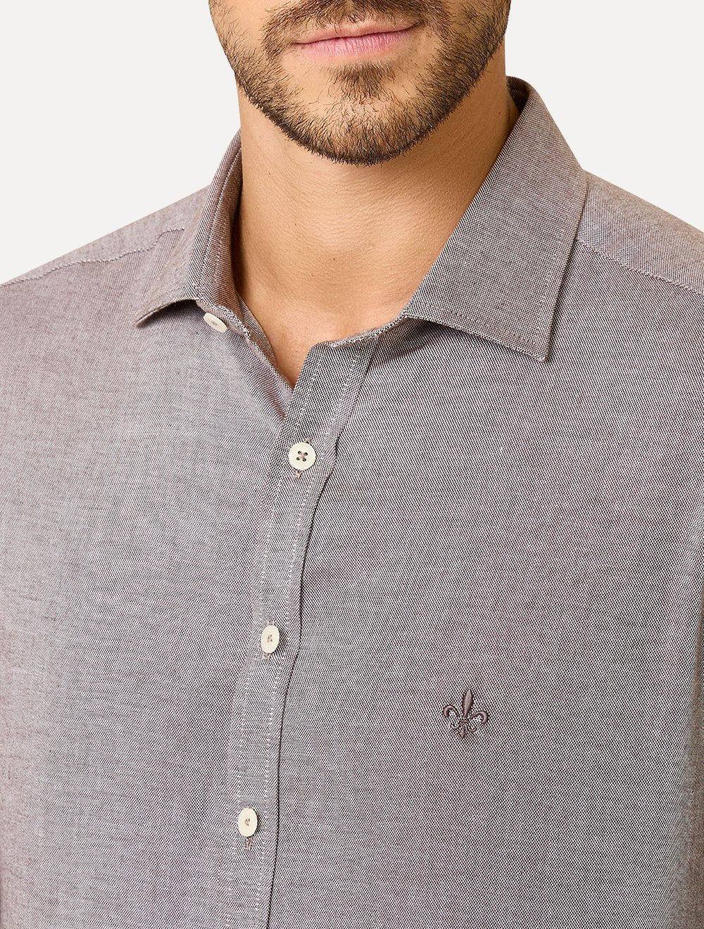 Camisa Dudalina Masculina Slim Fit Superfine Cotton Marrom Médio Mescla