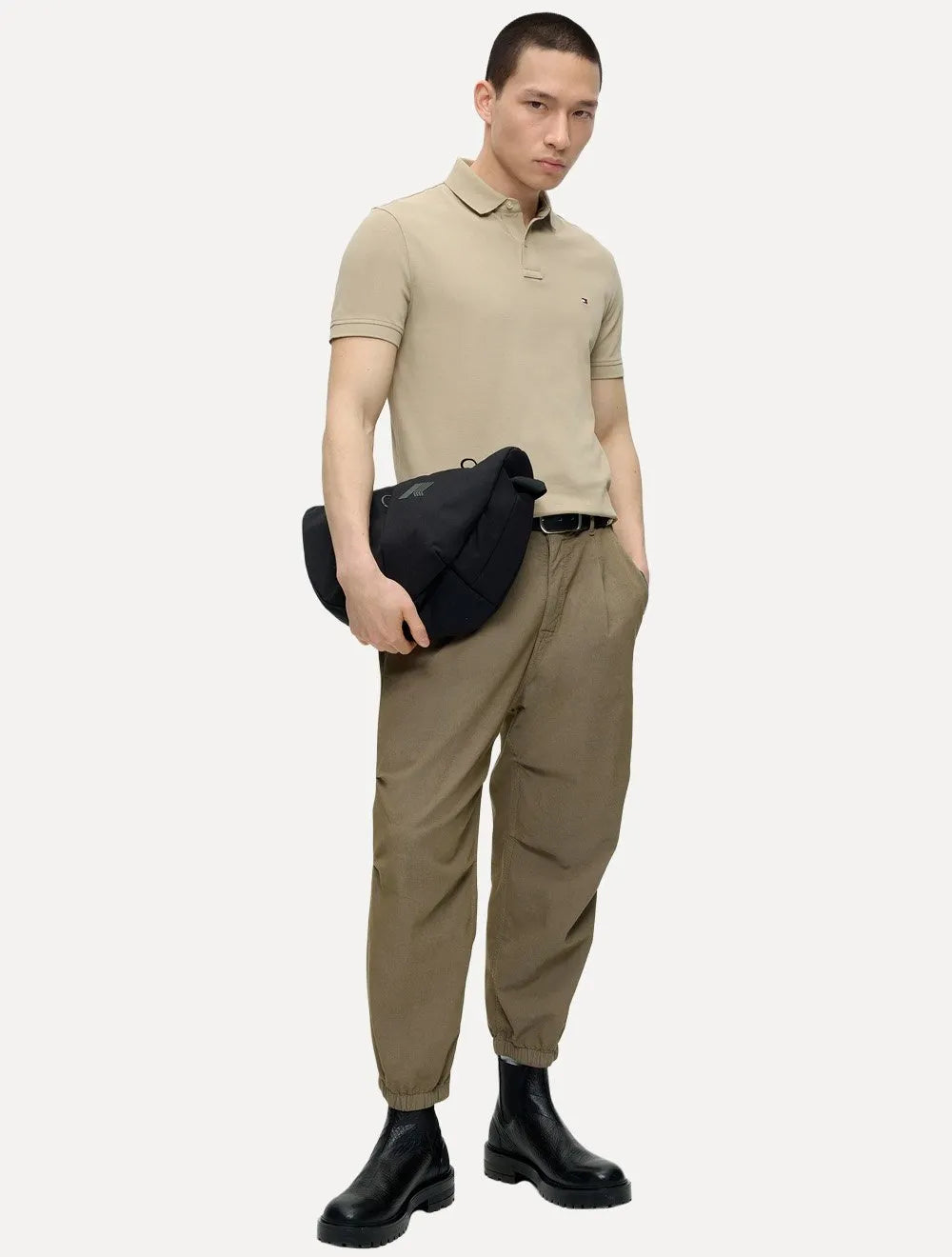 Polo Tommy Hilfiger Masculina Regular Piquet 1985 Cáqui Médio