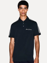 Polo Armani Exchange Masculina Regular Fit Logo Signature Azul Marinho