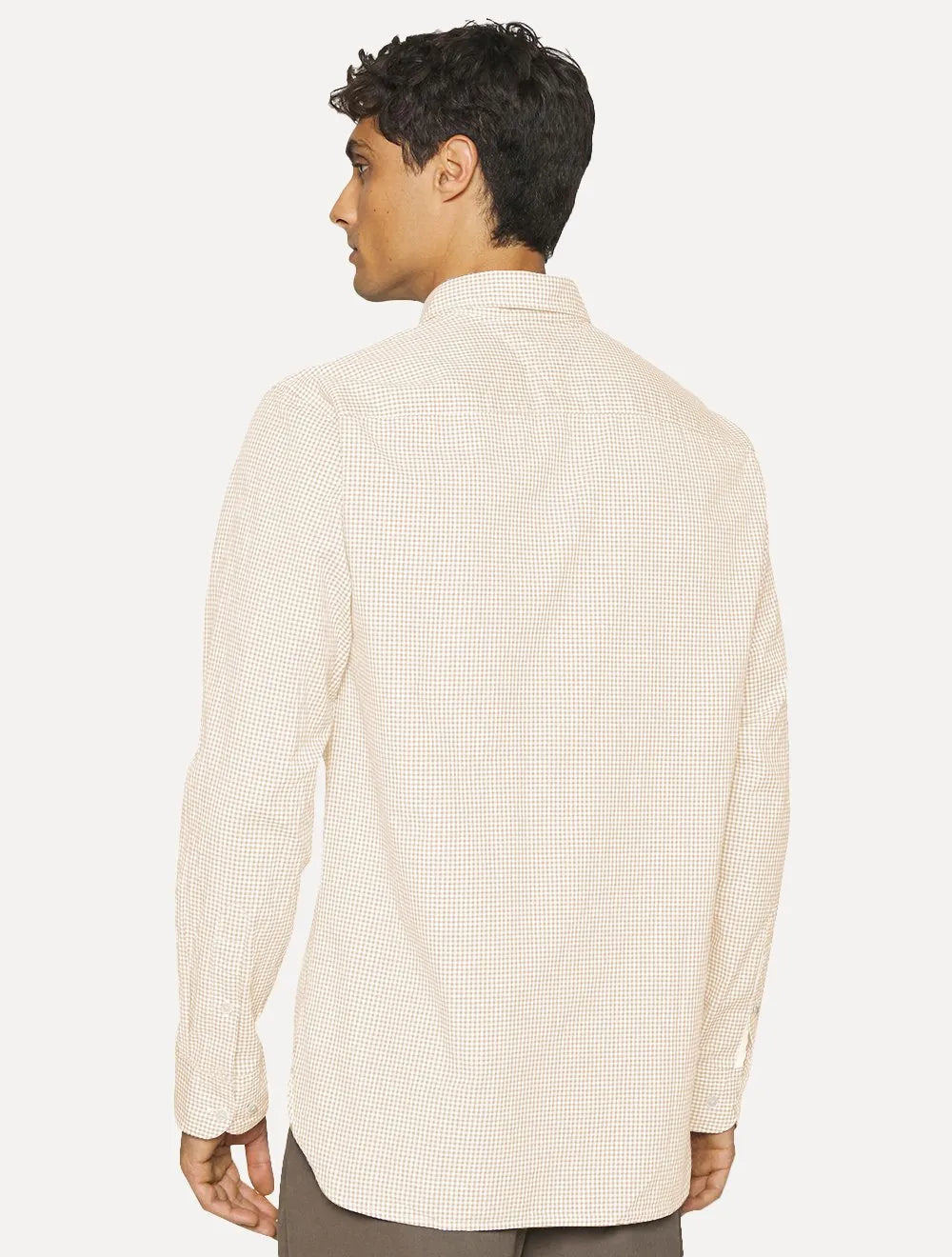 Camisa Tommy Hilfiger Masculina Xadrez Gingham Branca/Cáqui Claro