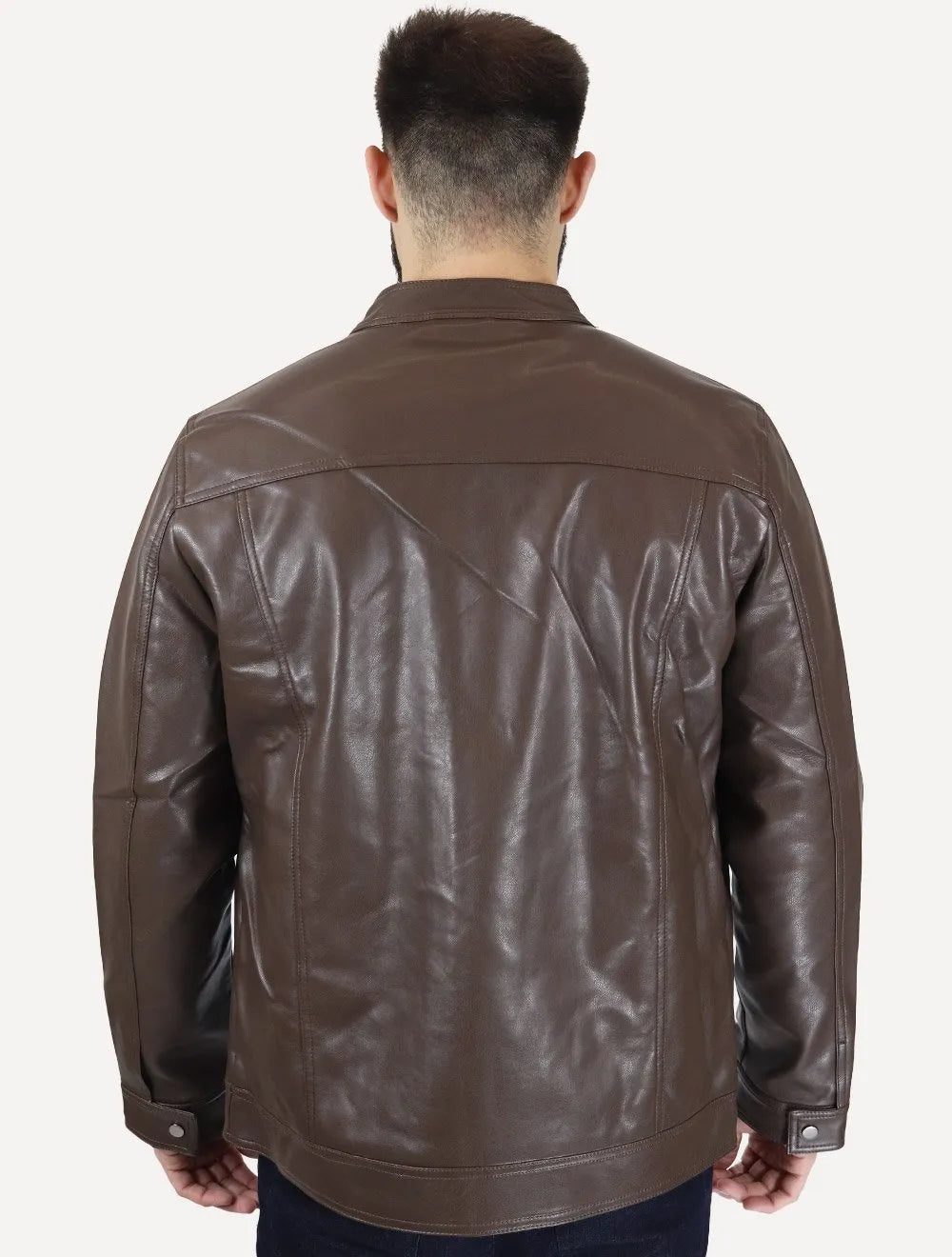 Jaqueta Victory Eagle Masculina PU Leather Recortes Marrom