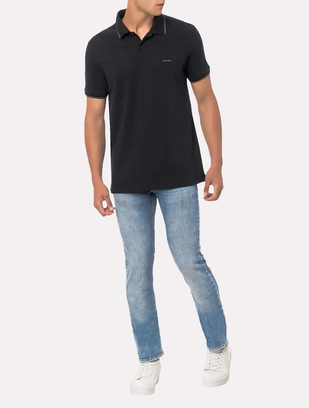 Polo Calvin Klein Masculina Piquet Regular Básica Friso Preta