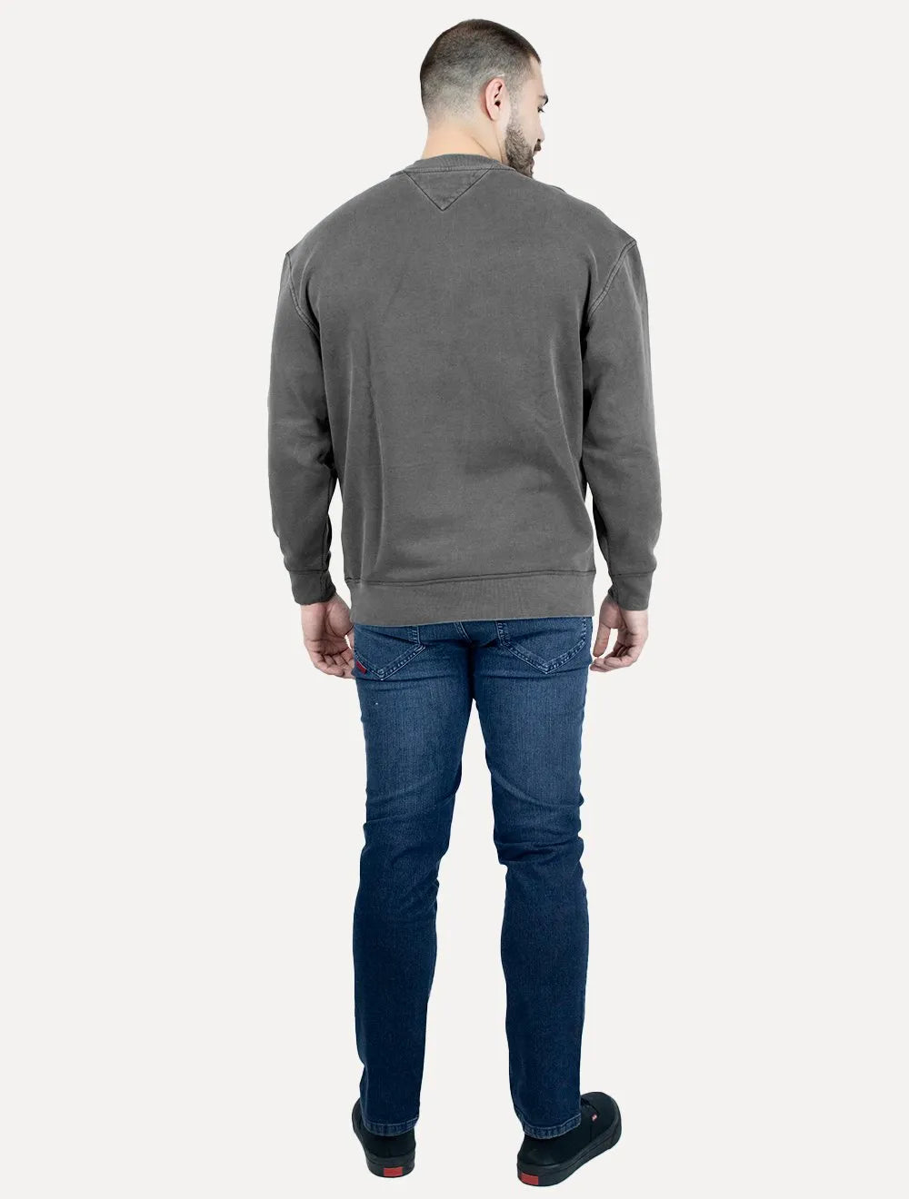 Moletom Tommy Jeans Masculino Relaxed C-neck Varsity Chumbo