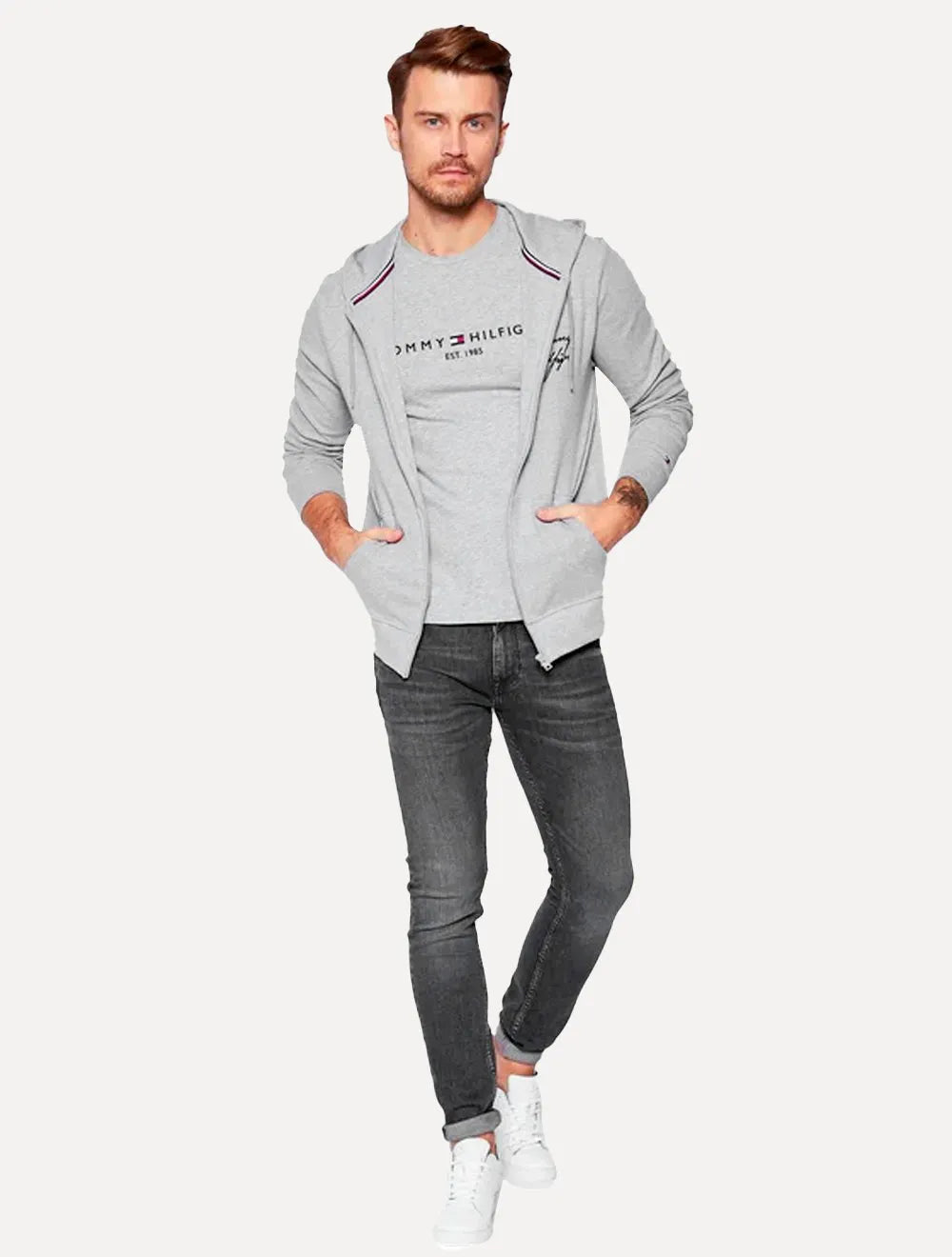 Camiseta Tommy Hilfiger Masculina Core Logo Tee Cinza Mescla
